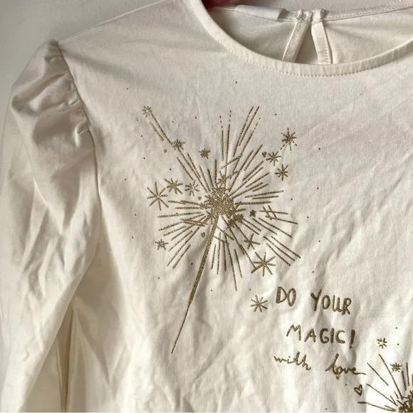 NWT Zara kids  warm white top with‎ gold sparkler graphic - Picture 2 of 7